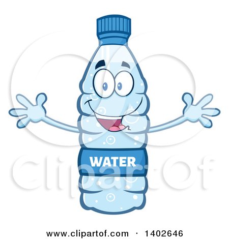 Clipart of a Cartoon Bottled Water Character Mascot with Open Arms - Royalty Free Vector Illustration by Hit Toon