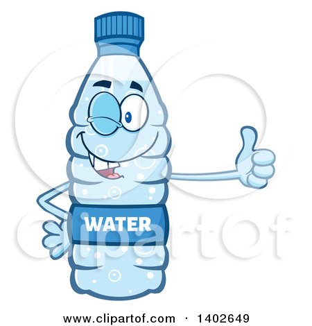 Clipart of a Cartoon Bottled Water Character Mascot Giving a Thumb up and Winking - Royalty Free Vector Illustration by Hit Toon
