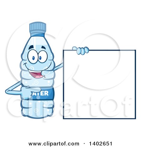 Clipart of a Cartoon Bottled Water Character Mascot Holding a Blank Sign - Royalty Free Vector Illustration by Hit Toon