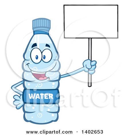 Clipart of a Cartoon Bottled Water Character Mascot Holding up a Blank Sign - Royalty Free Vector Illustration by Hit Toon