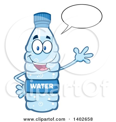 Clipart of a Cartoon Bottled Water Character Mascot Talking and Waving - Royalty Free Vector Illustration by Hit Toon