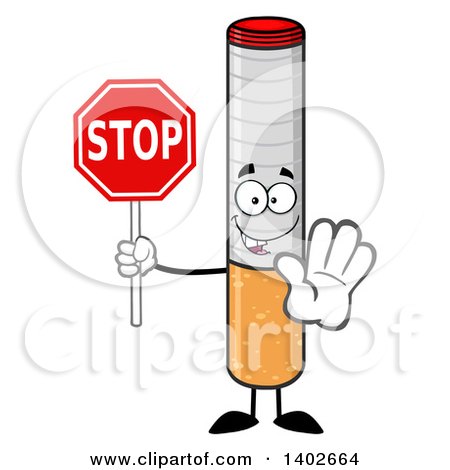 Clipart of a Cartoon Cigarette Mascot Character Holding a Stop Sign - Royalty Free Vector Illustration by Hit Toon