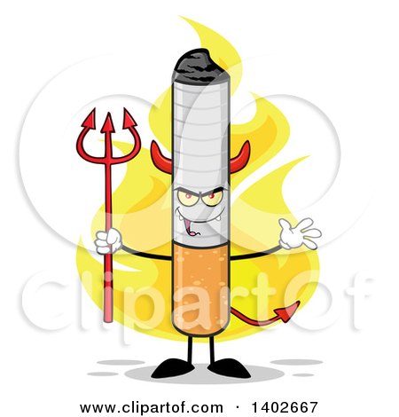 Clipart of a Cartoon Devil Cigarette Mascot Character on Fire - Royalty Free Vector Illustration by Hit Toon