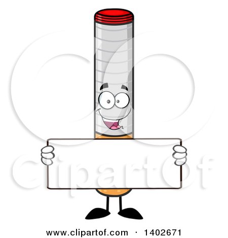 Clipart of a Cartoon Cigarette Mascot Character Holding a Blank Sign - Royalty Free Vector Illustration by Hit Toon
