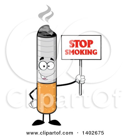 Clipart of a Cartoon Cigarette Mascot Character Holding a Stop Smoking Sign - Royalty Free Vector Illustration by Hit Toon