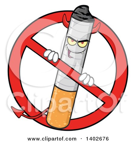 Clipart of a Cartoon Devil Cigarette Mascot Character in a Prohibited Symbol - Royalty Free Vector Illustration by Hit Toon