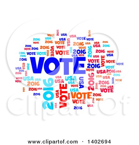Clipart of a Red White and Blue Patriotic American Vote 2016 Word Collage on White - Royalty Free Illustration by oboy