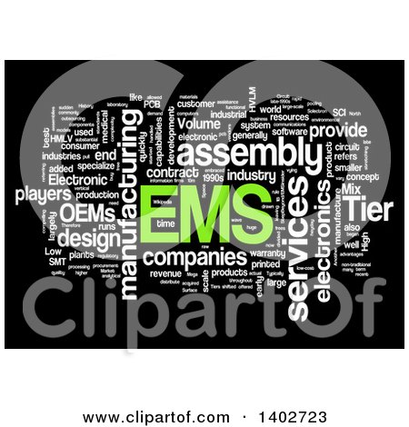 Clipart of an EMS Tag Word Collage on Black - Royalty Free Illustration by MacX