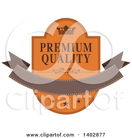 Clipart of a Brown and Orange Toned Crown Shield and Banner Retail Label Design Element with Premium Quality Text - Royalty Free Vector Illustration by dero
