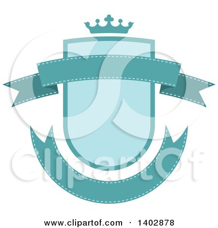 Clipart of a Blue Toned Crown Shield and Banner Retail Label Design Element - Royalty Free Vector Illustration by dero