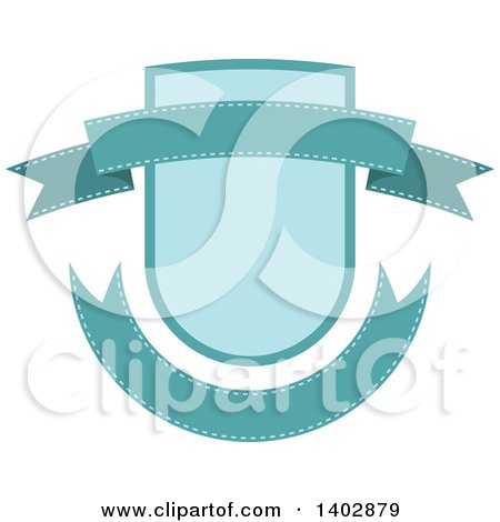 Clipart of a Blue Toned Shield and Banner Retail Label Design Element - Royalty Free Vector Illustration by dero