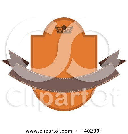 Clipart of a Brown and Orange Toned Crown Shield and Banner Retail Label Design Element - Royalty Free Vector Illustration by dero
