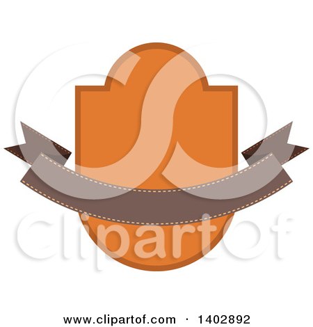 Clipart of a Brown and Orange Toned Shield and Banner Retail Label Design Element - Royalty Free Vector Illustration by dero