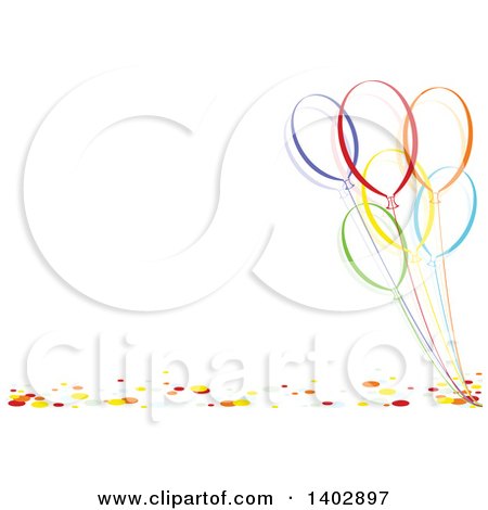Clipart of a Background of Colorful Party Balloons with Confetti and Text Space - Royalty Free Vector Illustration by dero