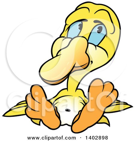 Clipart of a Cartoon Blue Eyed Yellow Duck Sitting - Royalty Free Vector Illustration by dero