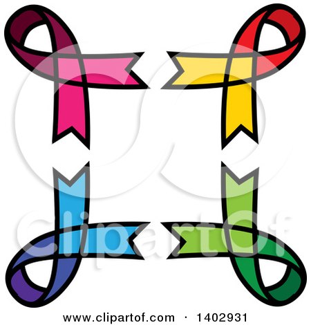 Clipart of a Frame of Pink, Yellow, Red, Green and Blue Awareness Ribbons - Royalty Free Vector Illustration by ColorMagic