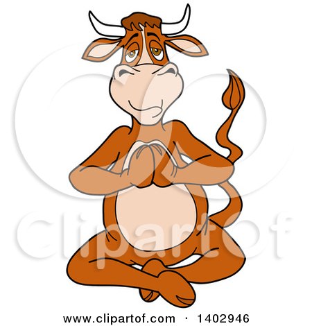 Cartoon Clipart of a Relaxed Cow Sitting in a Lotus Yoga Pose - Royalty Free Vector Illustration by LaffToon