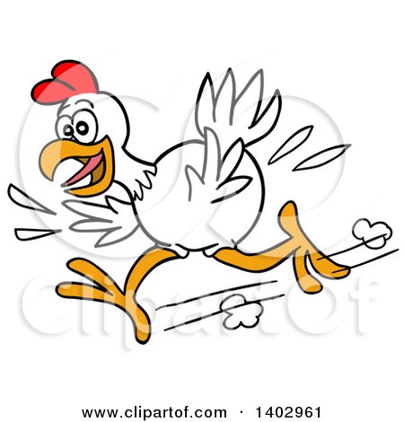 Cartoon Clipart of a White Chicken Running to the Left - Royalty Free Vector Illustration by LaffToon