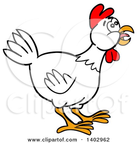 Cartoon Clipart of a White Chicken Facing Right - Royalty Free Vector Illustration by LaffToon
