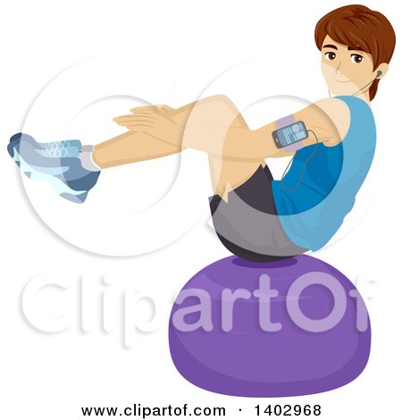 Clipart of a Young White Man Balancing on an Exercise Ball - Royalty Free Vector Illustration by BNP Design Studio