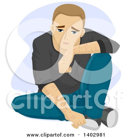 Clipart of a Depressed White Teenage Guy with Self Inflicted Marks - Royalty Free Vector Illustration by BNP Design Studio