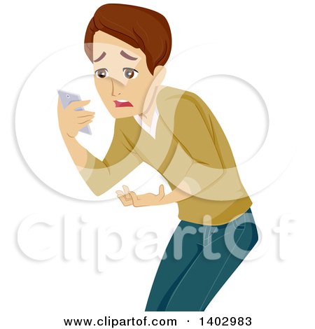 Clipart of a Caucasian Teen Guy Reading a Disappointing Text Message - Royalty Free Vector Illustration by BNP Design Studio