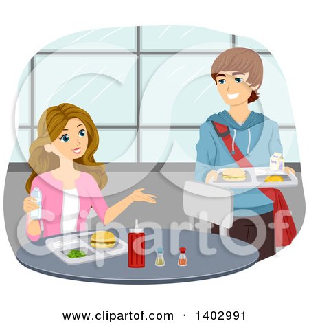Clipart of a Teenage Couple Talking in a Cafeteria - Royalty Free Vector Illustration by BNP Design Studio