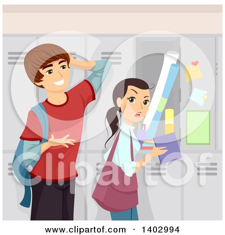 Clipart of a Teen Guy Asking a Girl out at Her Locker - Royalty Free Vector Illustration by BNP Design Studio