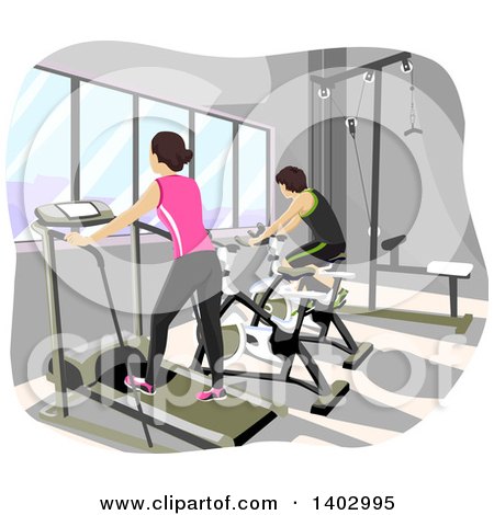 Clipart of a Teen Couple Working out in a Gym - Royalty Free Vector Illustration by BNP Design Studio
