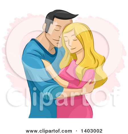 Clipart of a Sketched Romantic Loving Couple Embracing over a Scribble Heart - Royalty Free Vector Illustration by BNP Design Studio