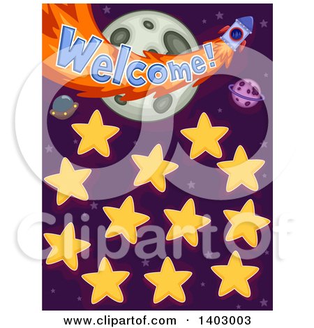 Clipart of a Name Board with Planets, Stars and Welcome Text - Royalty Free Vector Illustration by BNP Design Studio