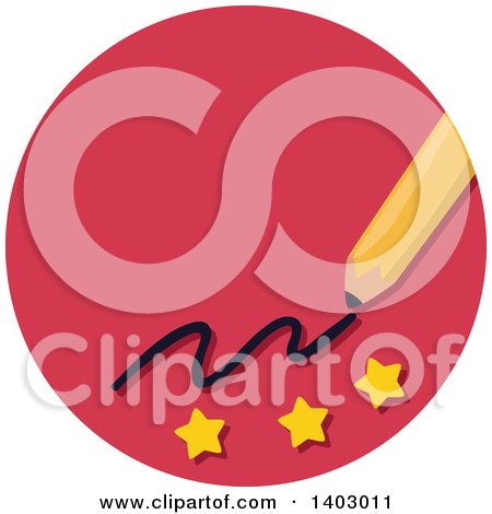 Clipart of a Writing Pencil and Stars in a Red Circle - Royalty Free Vector Illustration by BNP Design Studio