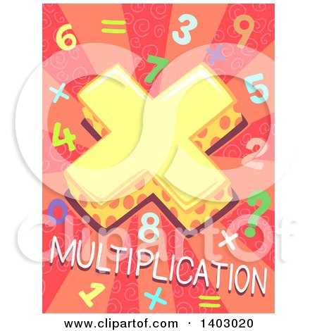 Clipart of a Math Design of a Symbol, Numbers and Multiplication Text on Pink - Royalty Free Vector Illustration by BNP Design Studio