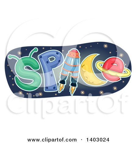 Clipart of a Space Word Design with Related Items As the Letters - Royalty Free Vector Illustration by BNP Design Studio