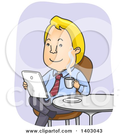 https://images.clipartof.com/small/1403043-Clipart-Of-A-Cartoon-Blond-Caucasian-Business-Man-Drinking-Coffee-And-Reading-The-Morning-News-On-A-Tablet-Computer-Royalty-Free-Vector-Illustration.jpg