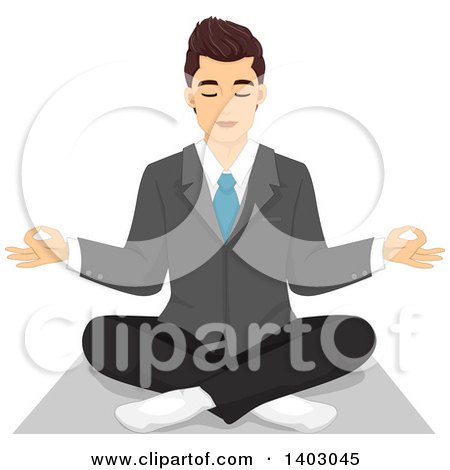 Clipart of a Relaxed Man in a Suit, Sitting in a Yoga Pose - Royalty Free Vector Illustration by BNP Design Studio