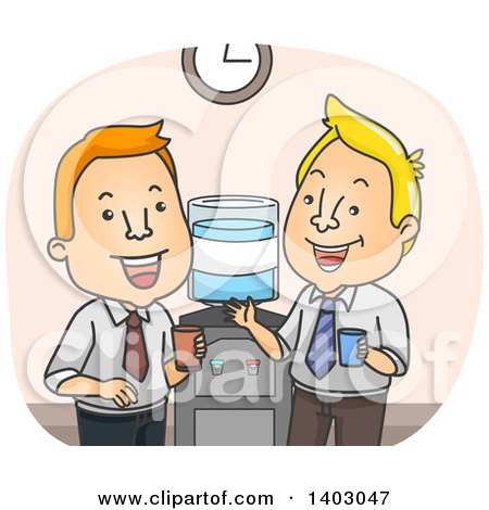 Clipart of Cartoon White Business Men Chatting at the Water Cooler in an Office - Royalty Free Vector Illustration by BNP Design Studio