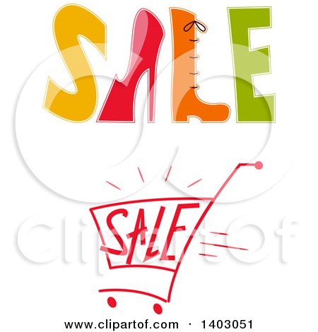 Clipart of Sale Designs with Shoes and a Cart - Royalty Free Vector Illustration by BNP Design Studio