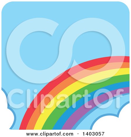 Clipart of a Rainbow and Clouds Ina Blue Sky Square - Royalty Free Vector Illustration by BNP Design Studio