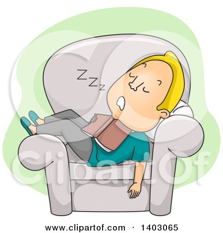 Clipart of a Cartoon Blond White Man Sleeping in a Chair with a Book on His Chest - Royalty Free Vector Illustration by BNP Design Studio