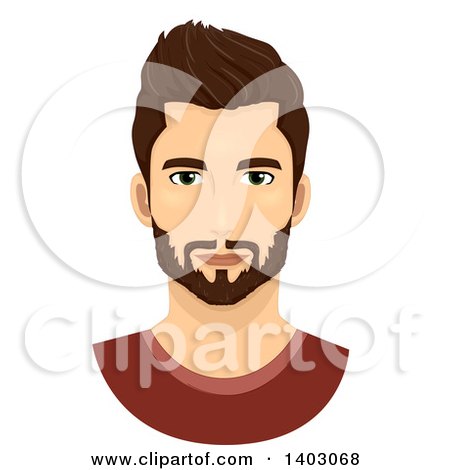 Clipart of a Brunette Caucasian Man with a Groomed Beard and Mustache - Royalty Free Vector Illustration by BNP Design Studio