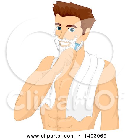 Clipart of a Brunette Caucasian Man Shaving His Facial Hair - Royalty Free Vector Illustration by BNP Design Studio