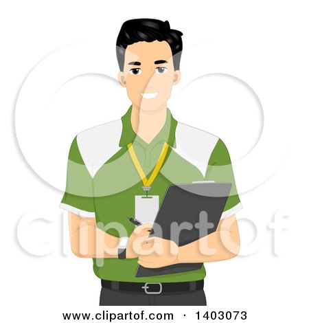 Clipart of a Happy Male Personal Trainer Holding a Clipboard - Royalty Free Vector Illustration by BNP Design Studio