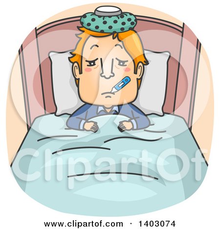 Clipart of a Cartoon Sick Red Haired White Man Resting in Bed - Royalty Free Vector Illustration by BNP Design Studio