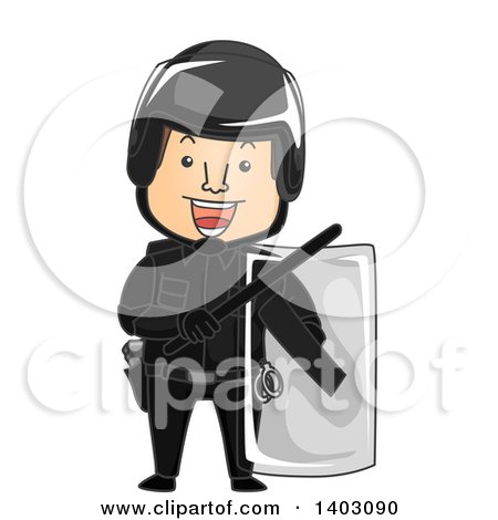 Clipart of a Cartoon Riot Officer in Full Gear - Royalty Free Vector Illustration by BNP Design Studio
