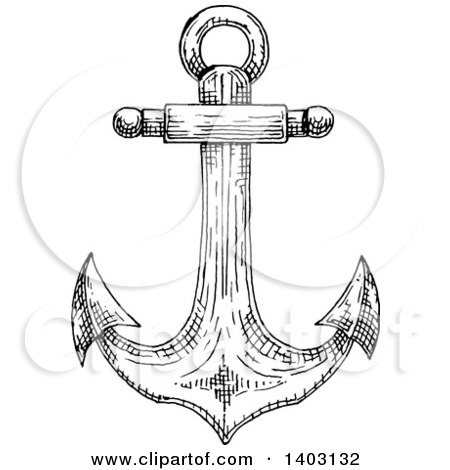 Clipart of a Black and White Sketched Anchor - Royalty Free Vector Illustration by Vector Tradition SM