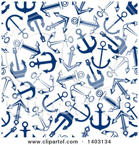 Clipart of a Seamless Background Pattern of Navy Blue Anchors - Royalty Free Vector Illustration by Vector Tradition SM