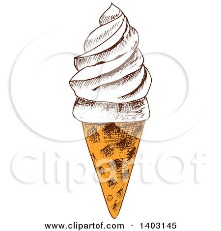 Clipart of a Sketched Waffle Ice Cream Cone - Royalty Free Vector Illustration by Vector Tradition SM