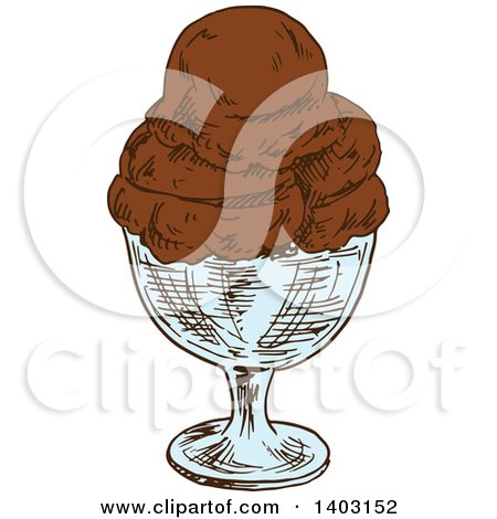 Clipart of a Sketched Bowl of Chocolate Ice Cream - Royalty Free Vector Illustration by Vector Tradition SM