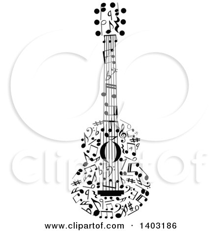 Clipart of a Black and White Guitar Made of Music Notes - Royalty Free Vector Illustration by Vector Tradition SM